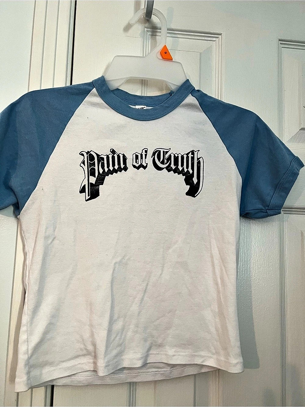 Pain of Truth Band T shirt Graphic Raglan Tee in Blue & White